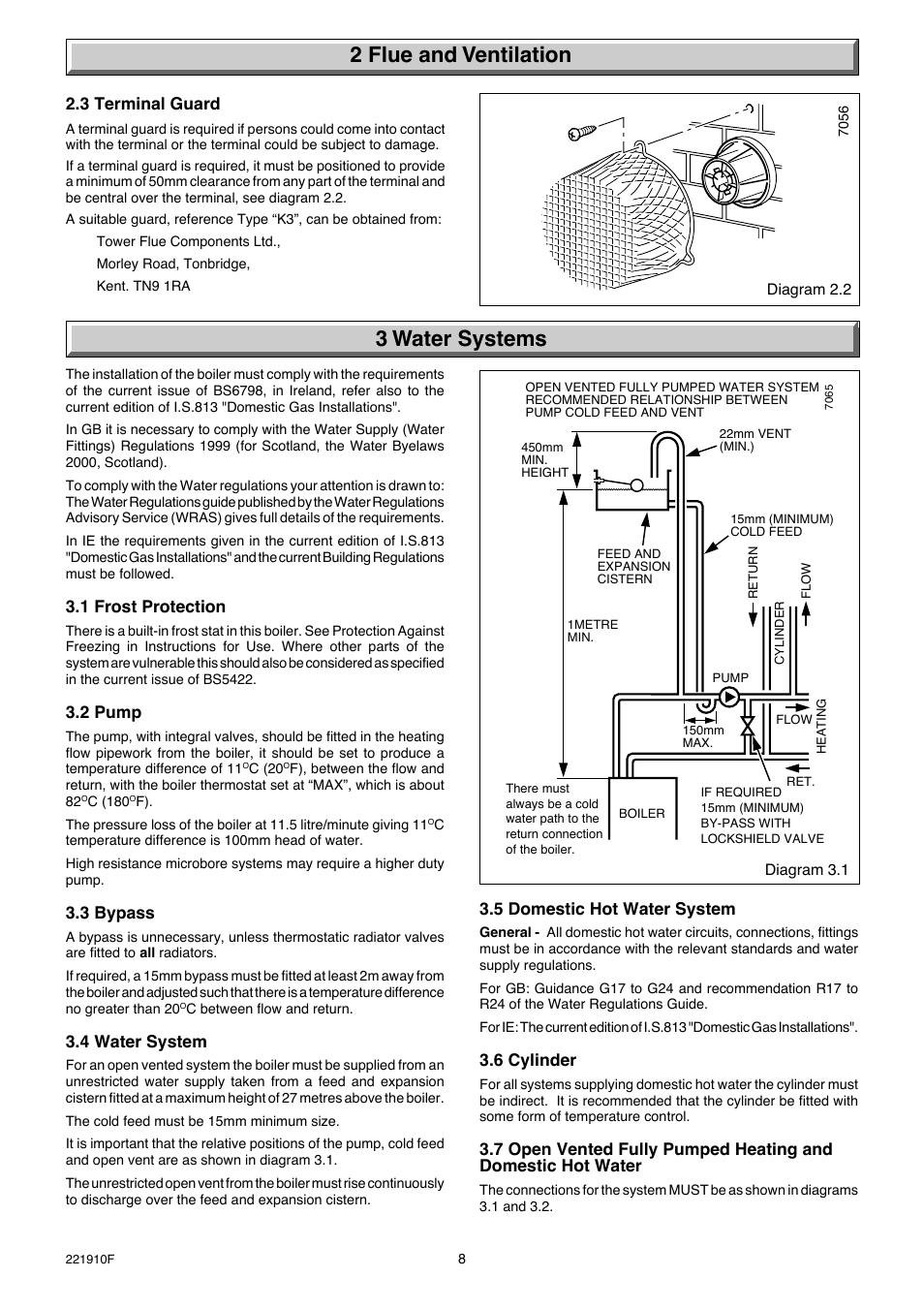 3 water systems 2 flue and ventilation | Glow-worm Micron 30FF User Manual | Page 8 / 28