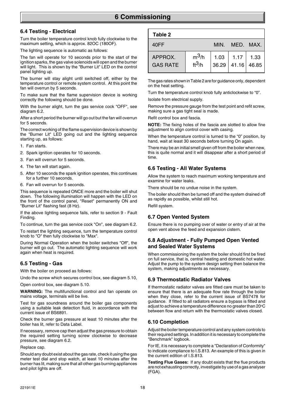 6 commissioning | Glow-worm Micron 40FF User Manual | Page 18 / 28