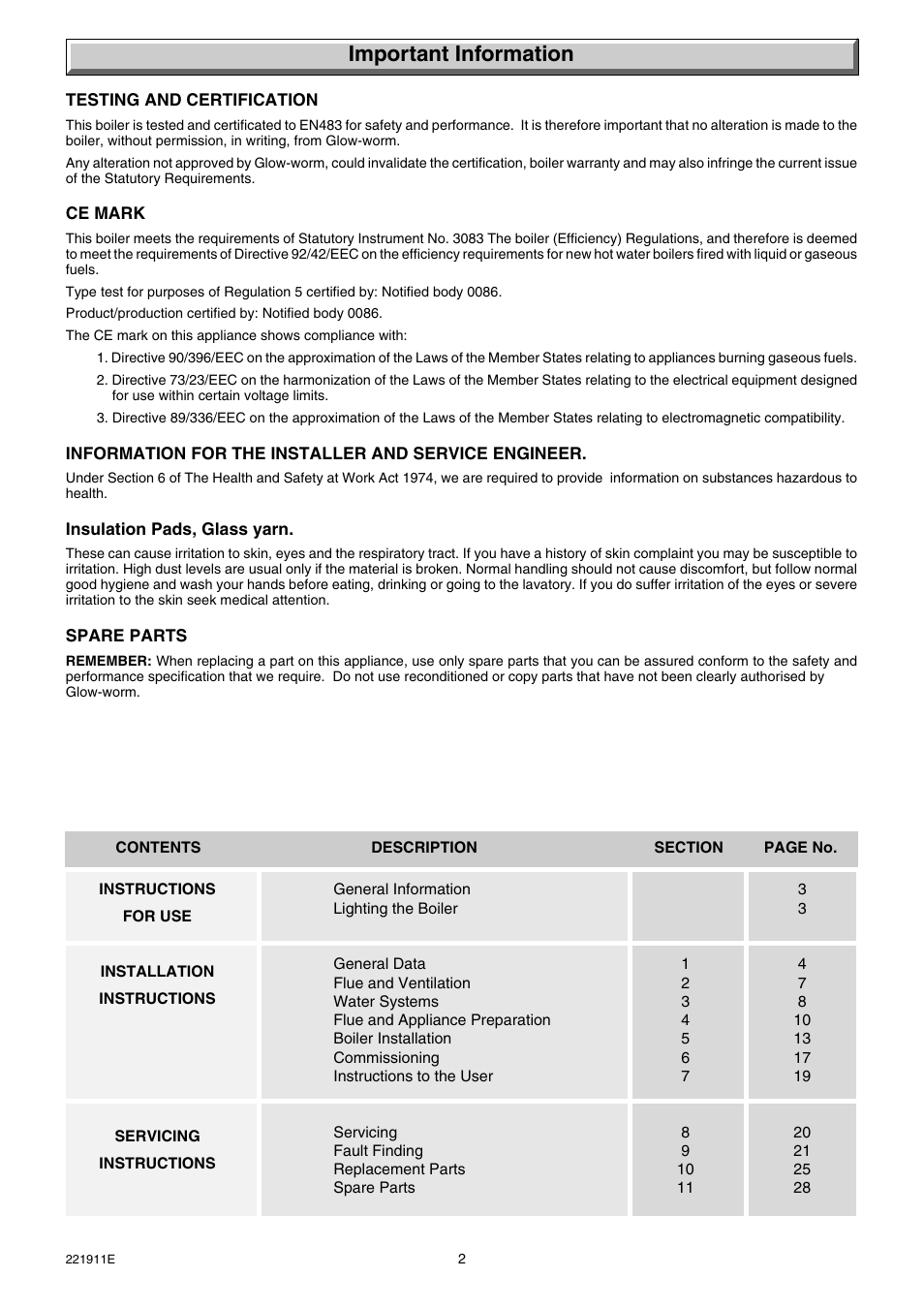 Important information | Glow-worm Micron 40FF User Manual | Page 2 / 28