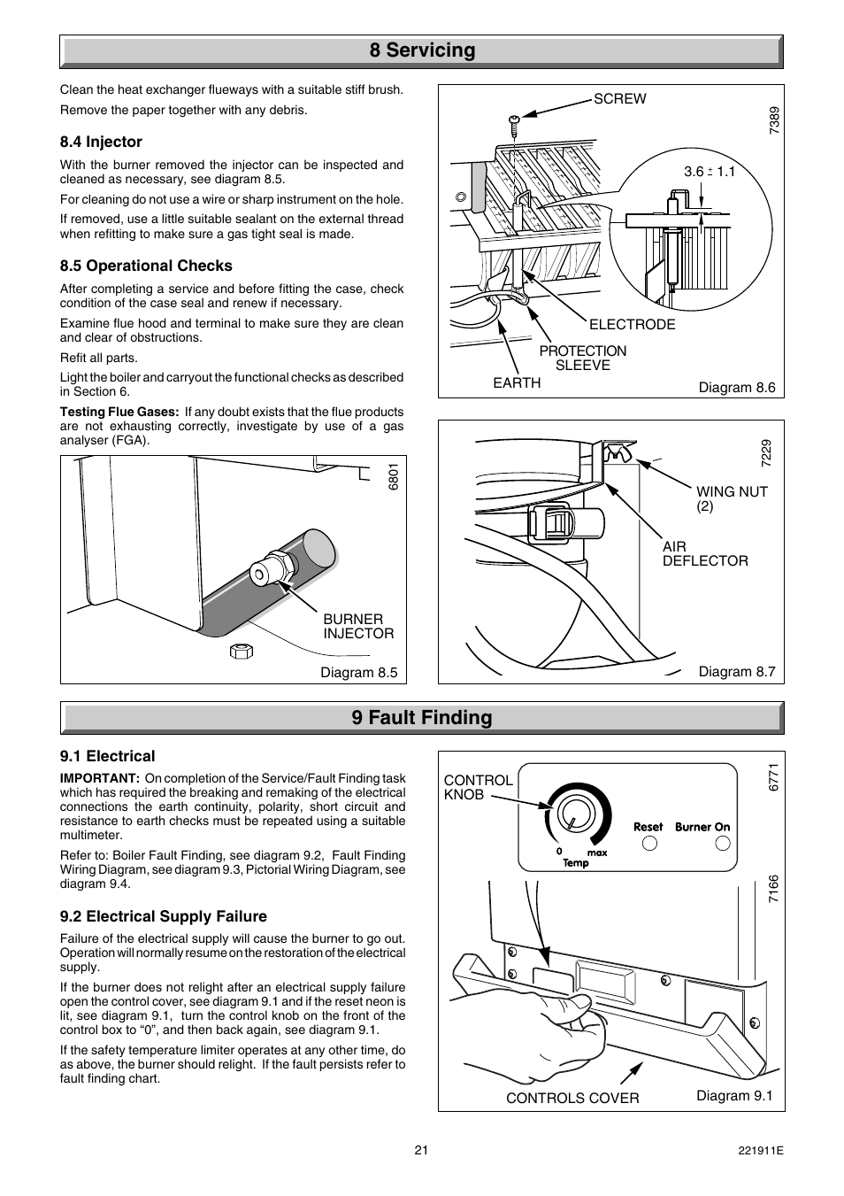 8 servicing, 9 fault finding | Glow-worm Micron 40FF User Manual | Page 21 / 28