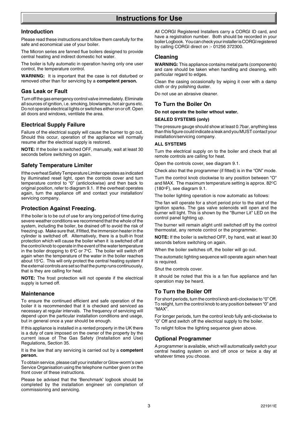 Instructions for use | Glow-worm Micron 40FF User Manual | Page 3 / 28