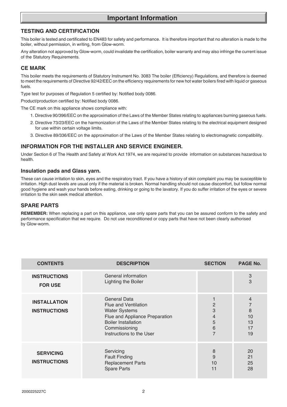 Important information | Glow-worm Micron 50FF User Manual | Page 2 / 28