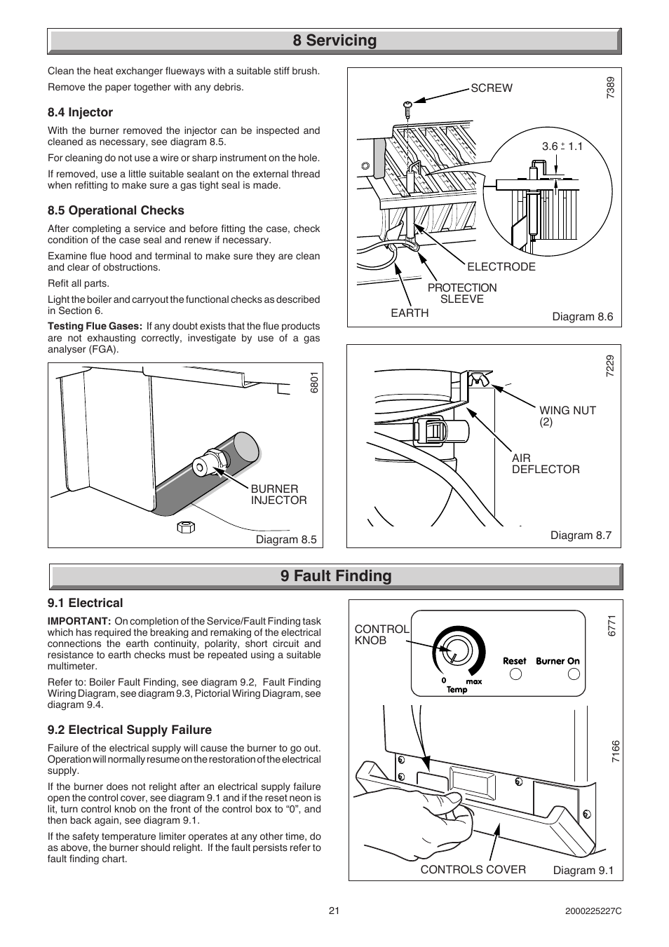 9 fault finding, 8 servicing | Glow-worm Micron 50FF User Manual | Page 21 / 28