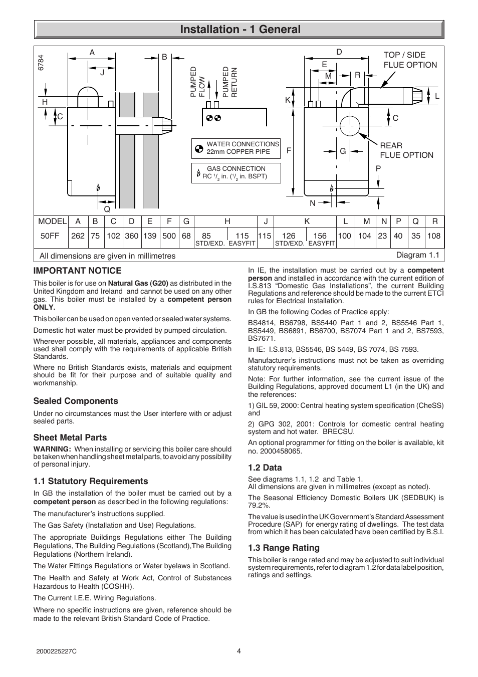 Installation - 1 general | Glow-worm Micron 50FF User Manual | Page 4 / 28