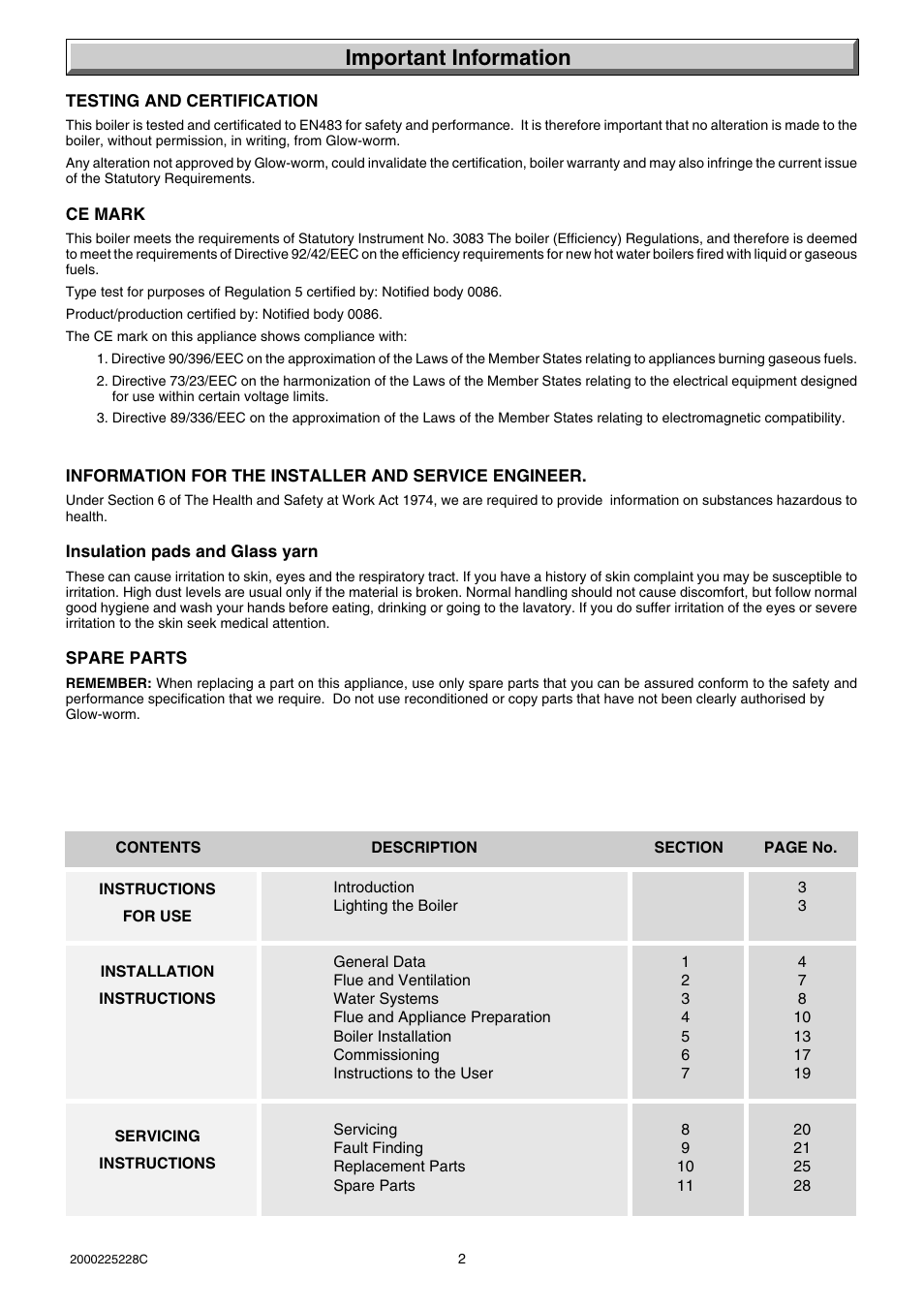 Important information | Glow-worm Micron 60FF User Manual | Page 2 / 28