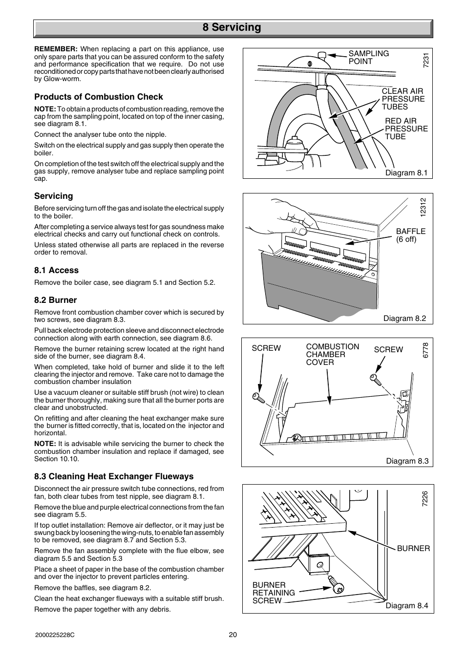 8 servicing | Glow-worm Micron 60FF User Manual | Page 20 / 28