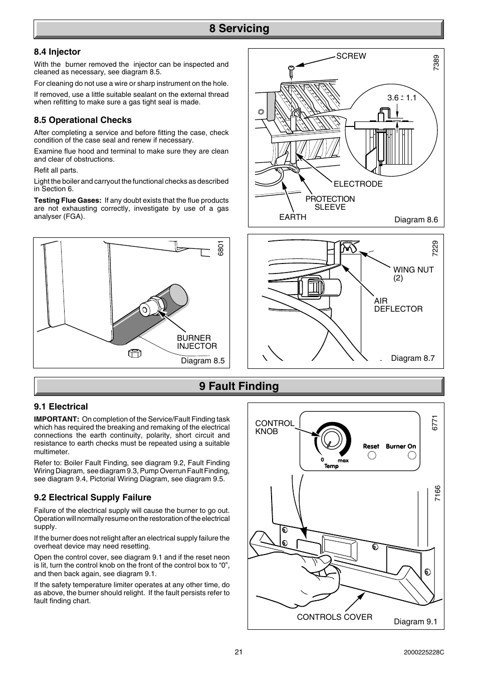 8 servicing, 9 fault finding | Glow-worm Micron 60FF User Manual | Page 21 / 28