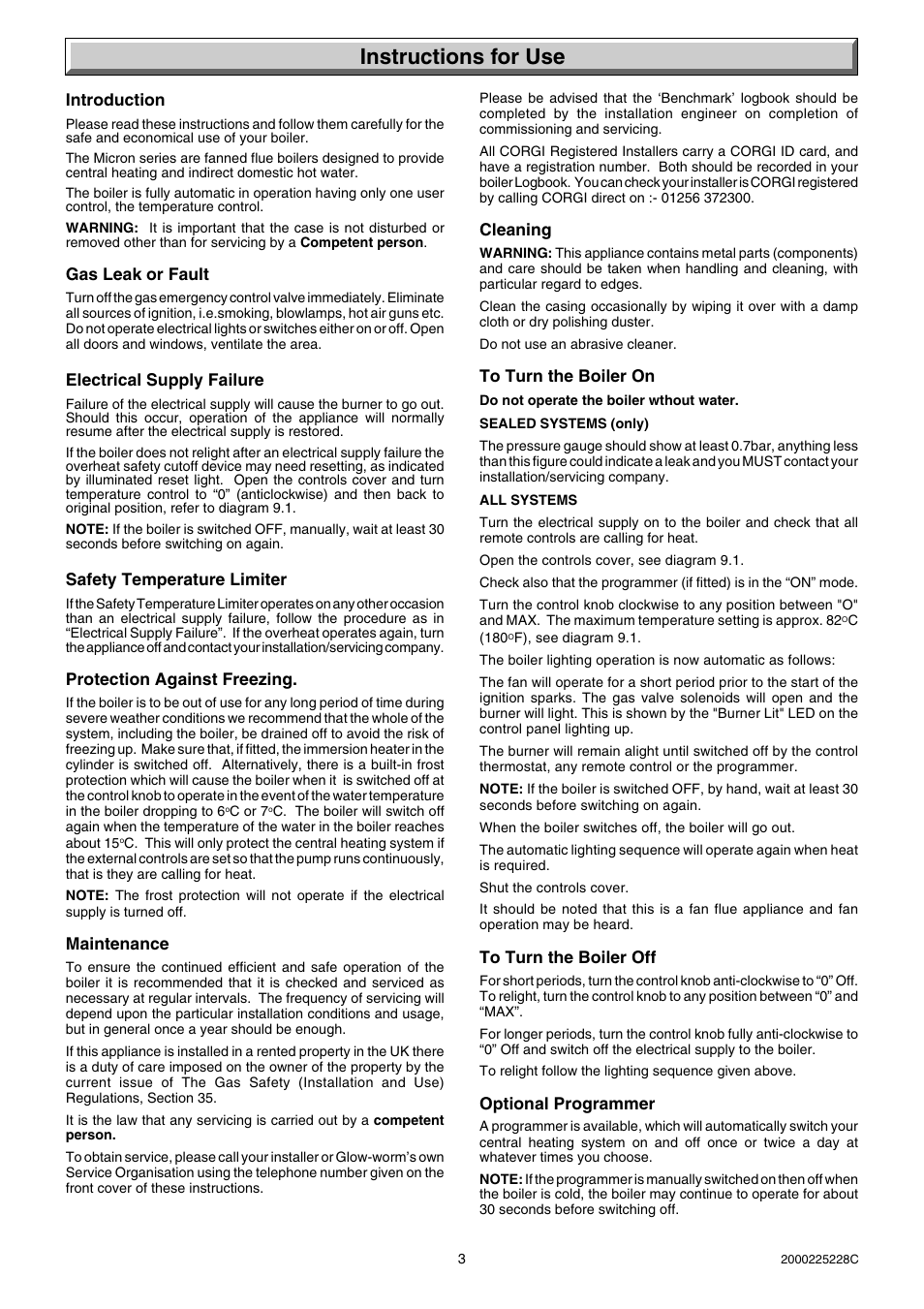 Instructions for use | Glow-worm Micron 60FF User Manual | Page 3 / 28