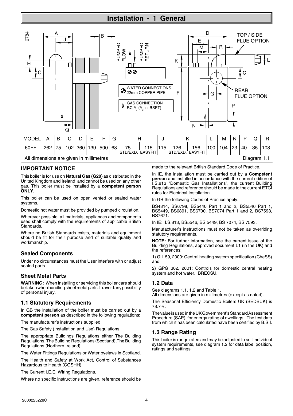 Installation - 1 general | Glow-worm Micron 60FF User Manual | Page 4 / 28