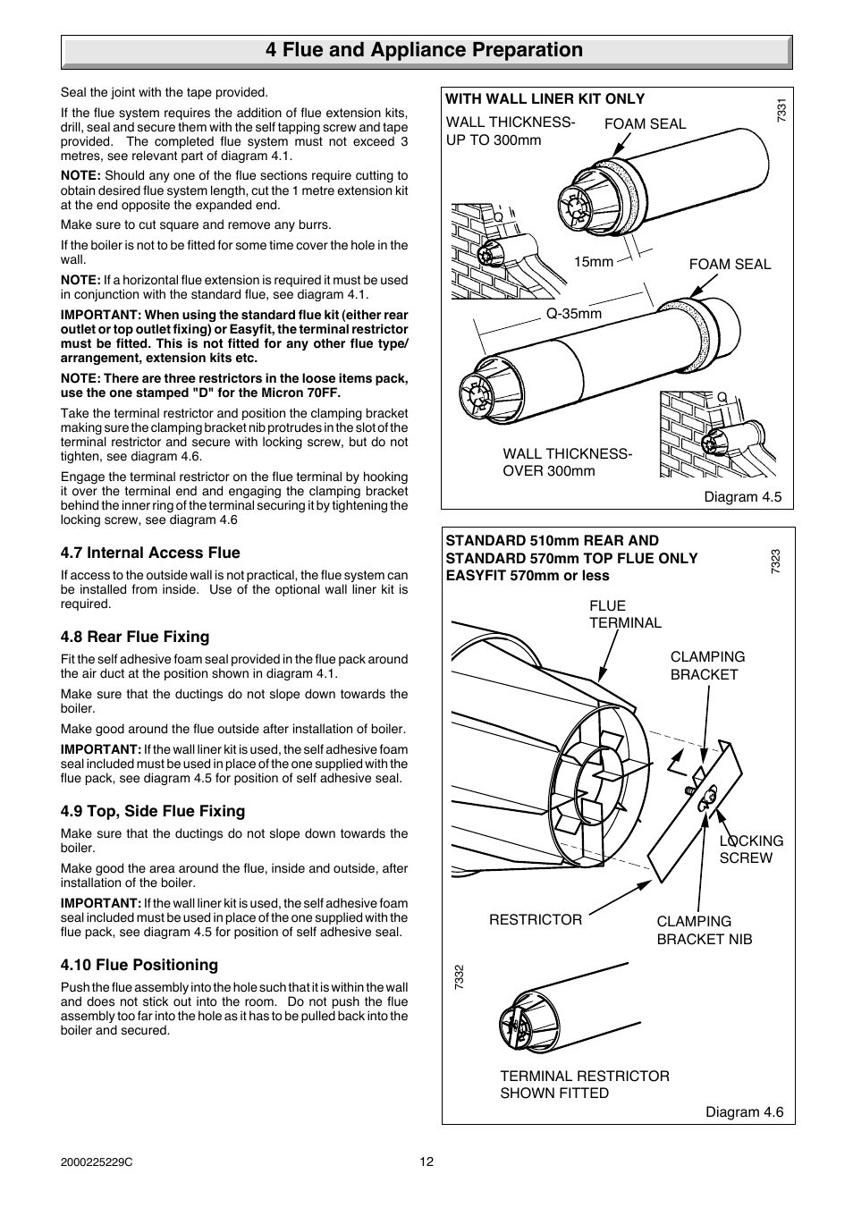 4 flue and appliance preparation | Glow-worm Micron 70FF User Manual | Page 12 / 28
