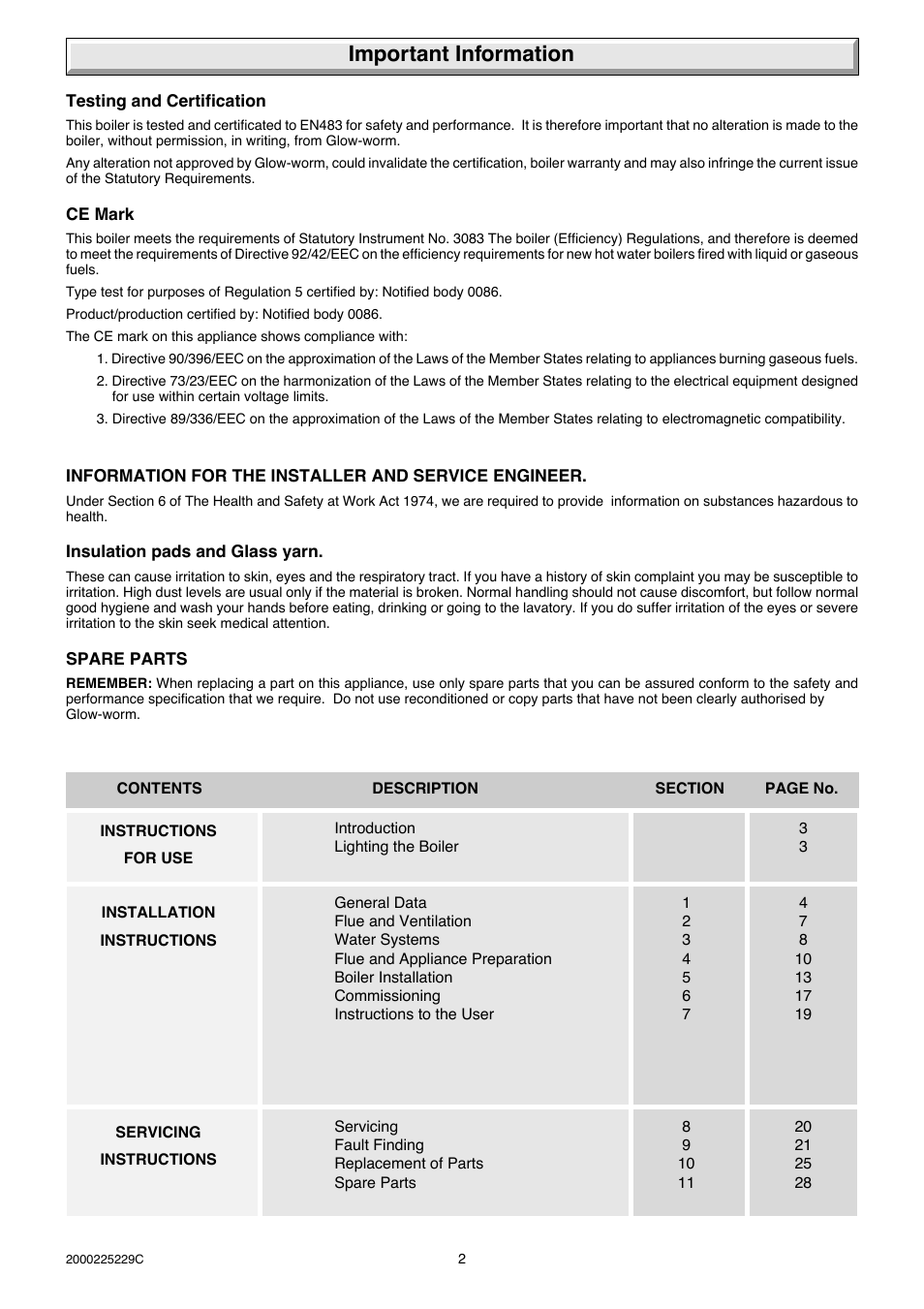 Important information | Glow-worm Micron 70FF User Manual | Page 2 / 28
