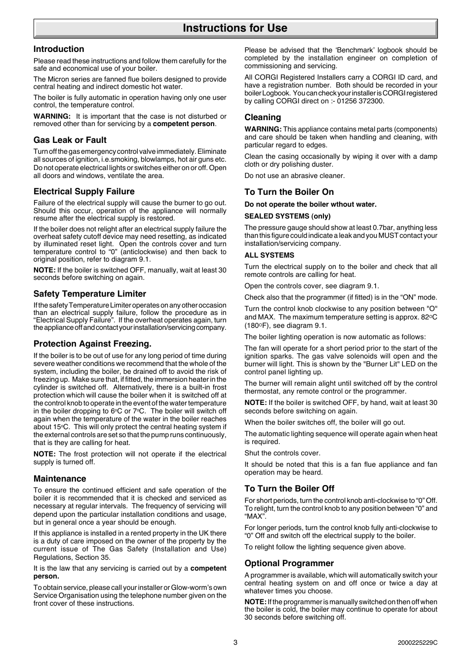 Instructions for use | Glow-worm Micron 70FF User Manual | Page 3 / 28