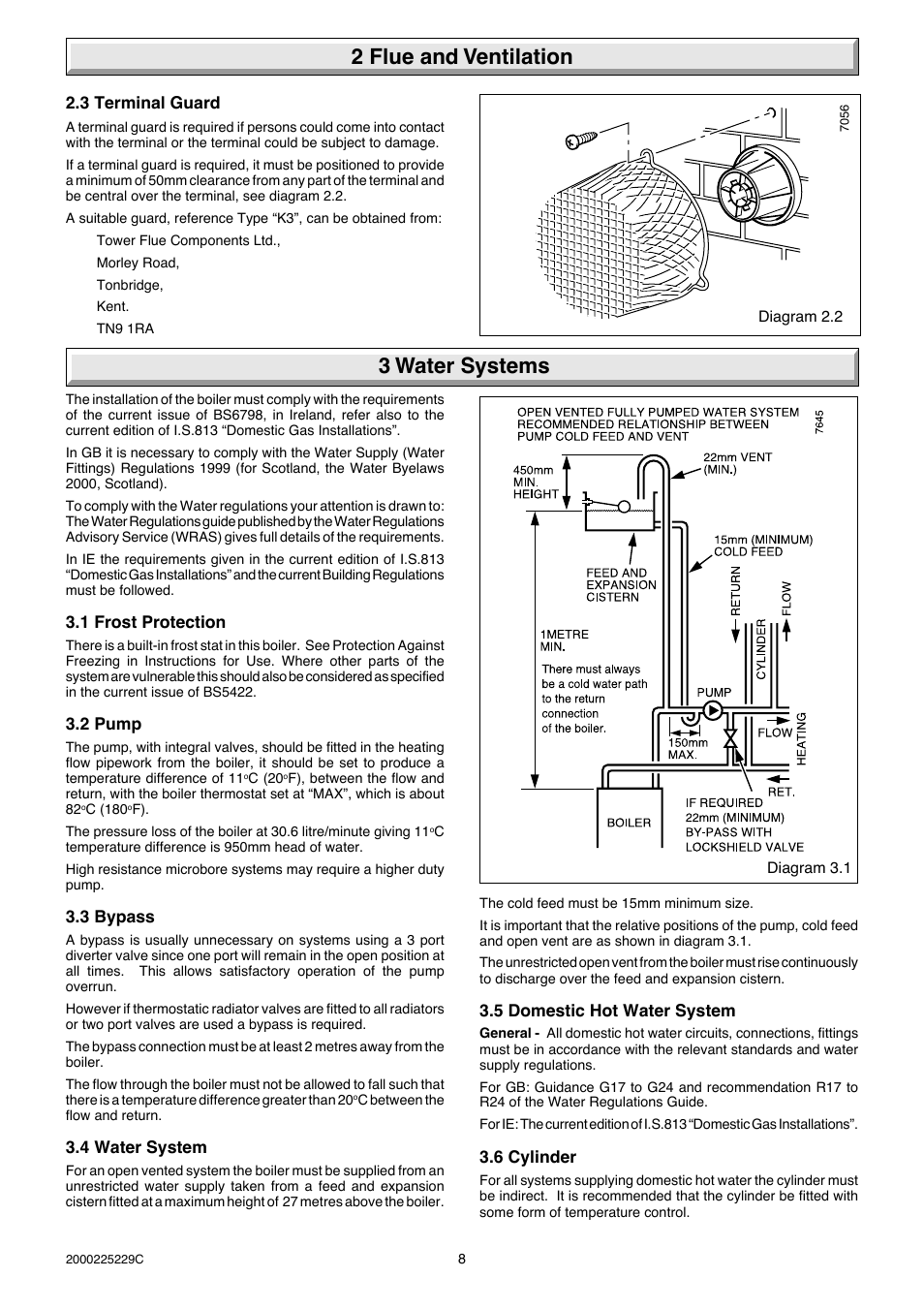 2 flue and ventilation 3 water systems | Glow-worm Micron 70FF User Manual | Page 8 / 28