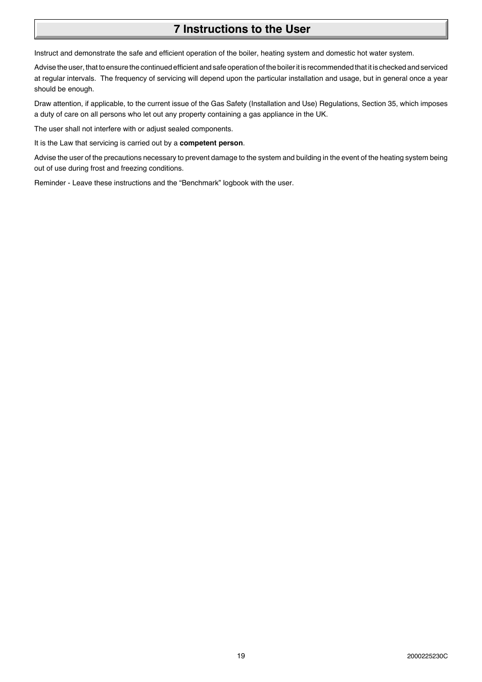 7 instructions to the user | Glow-worm Micron 80FF User Manual | Page 19 / 28