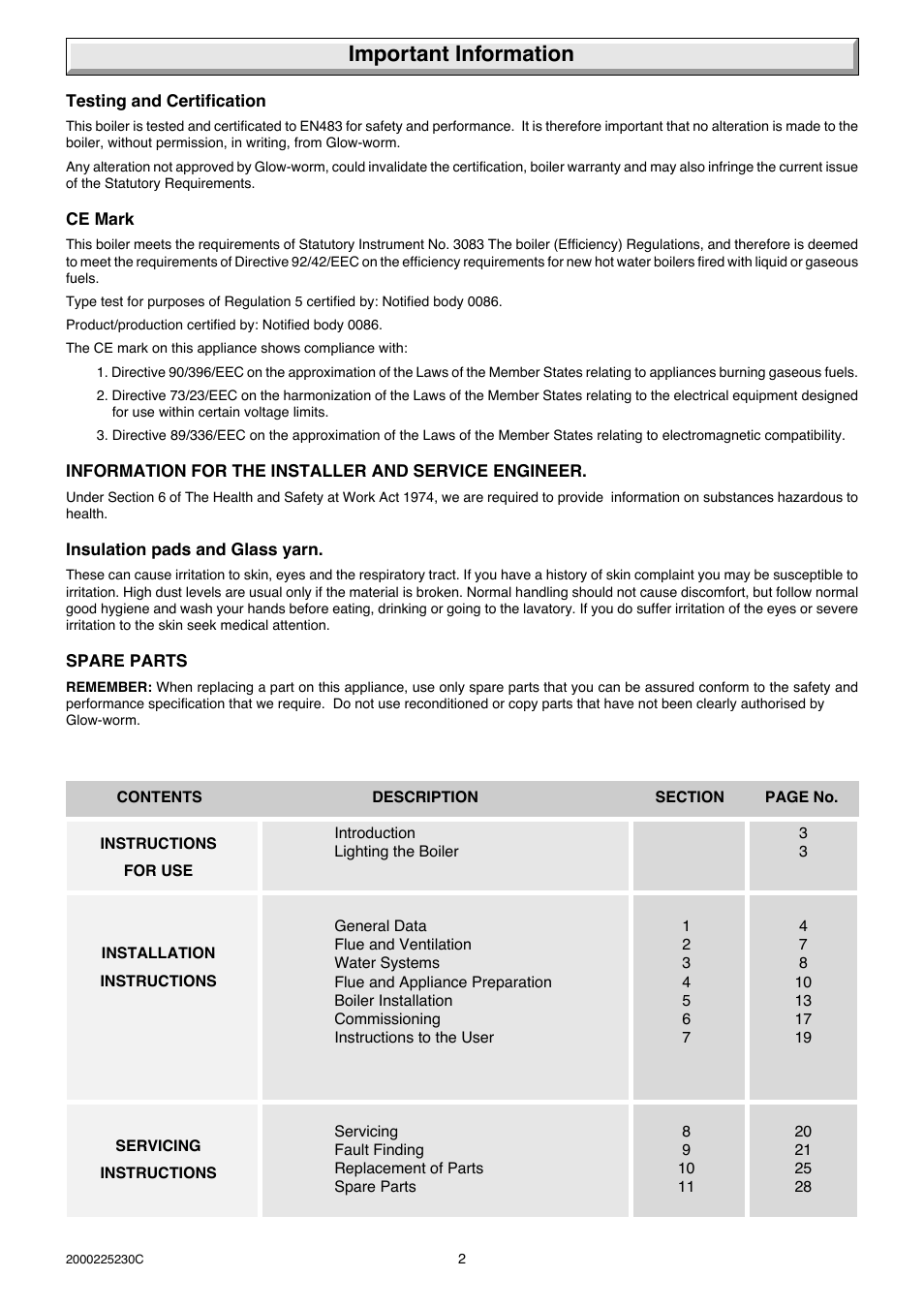 Important information | Glow-worm Micron 80FF User Manual | Page 2 / 28