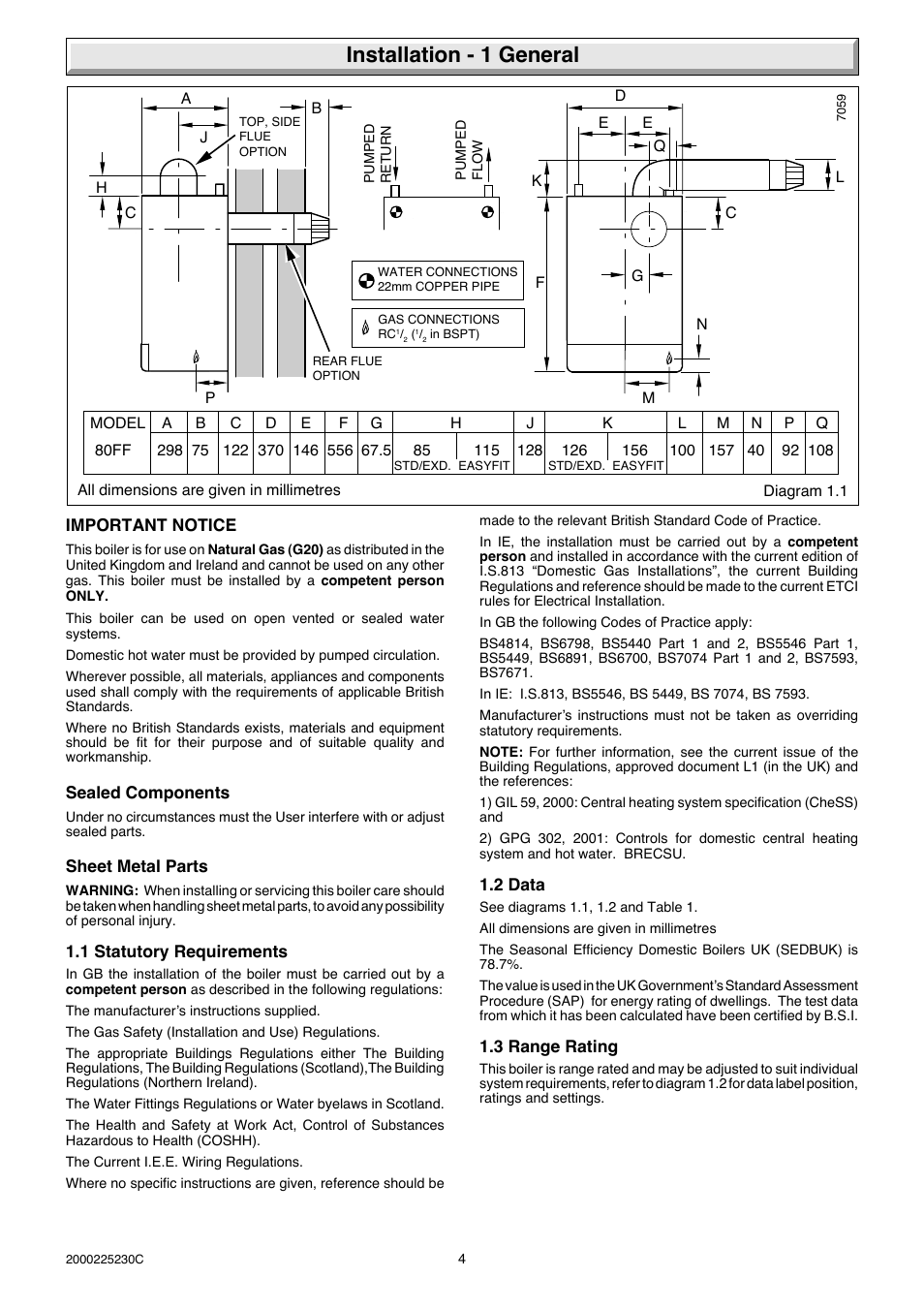 Installation - 1 general | Glow-worm Micron 80FF User Manual | Page 4 / 28