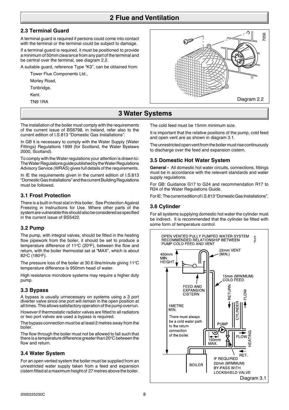 2 flue and ventilation 3 water systems | Glow-worm Micron 80FF User Manual | Page 8 / 28