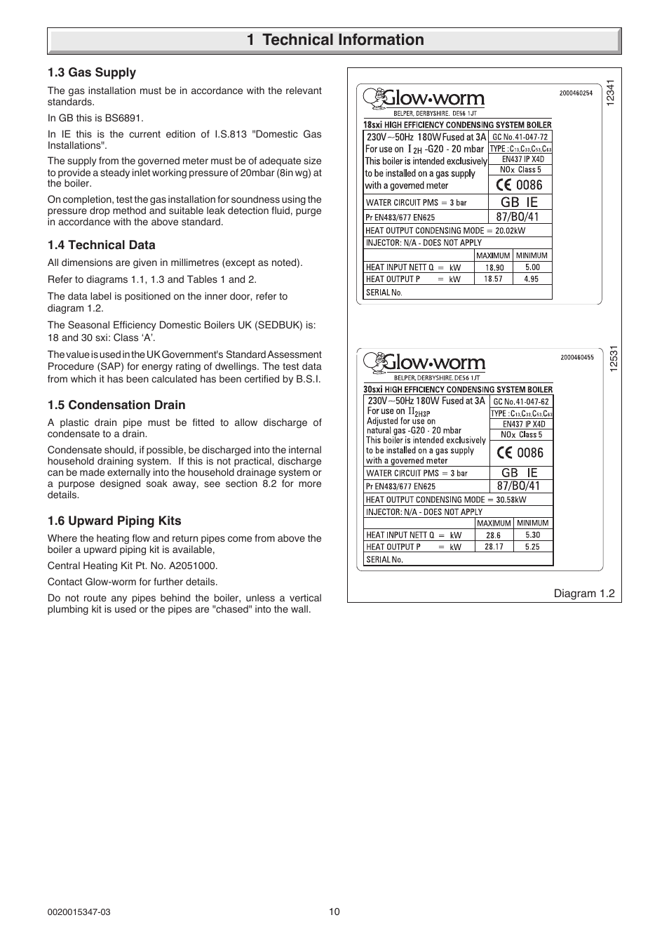 1 technical information | Glow-worm sxi and Gas Valve User Manual | Page 10 / 52