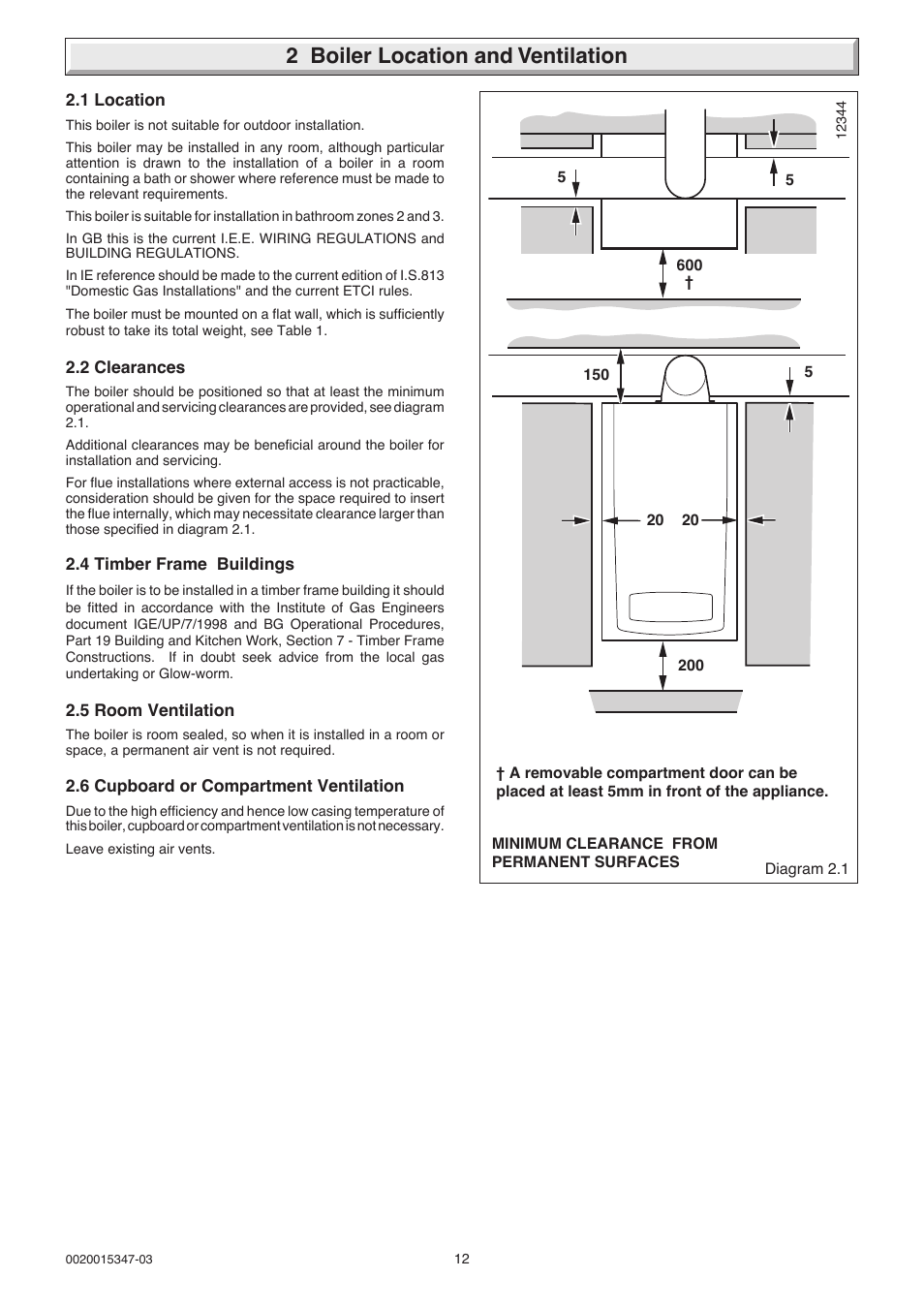 2 boiler location and ventilation | Glow-worm sxi and Gas Valve User Manual | Page 12 / 52