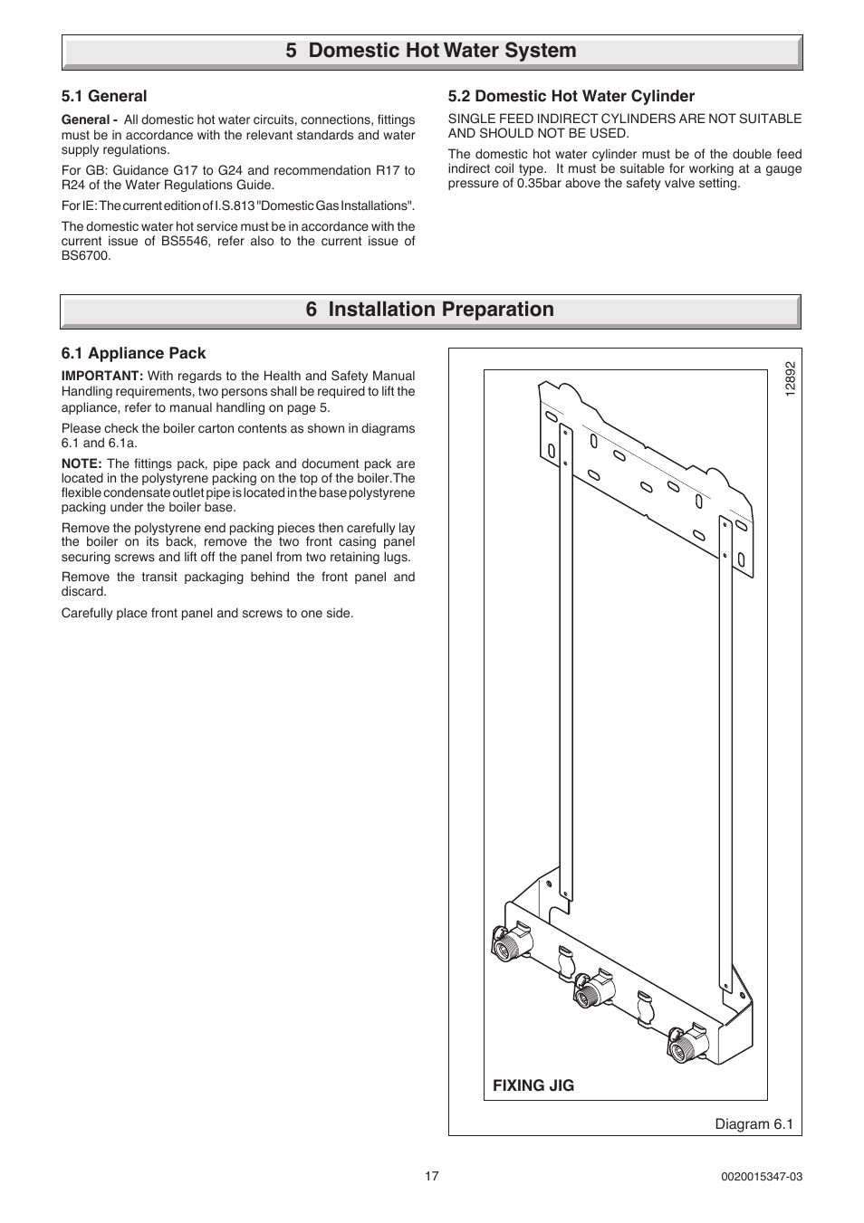5 domestic hot water system, 6 installation preparation | Glow-worm sxi and Gas Valve User Manual | Page 17 / 52
