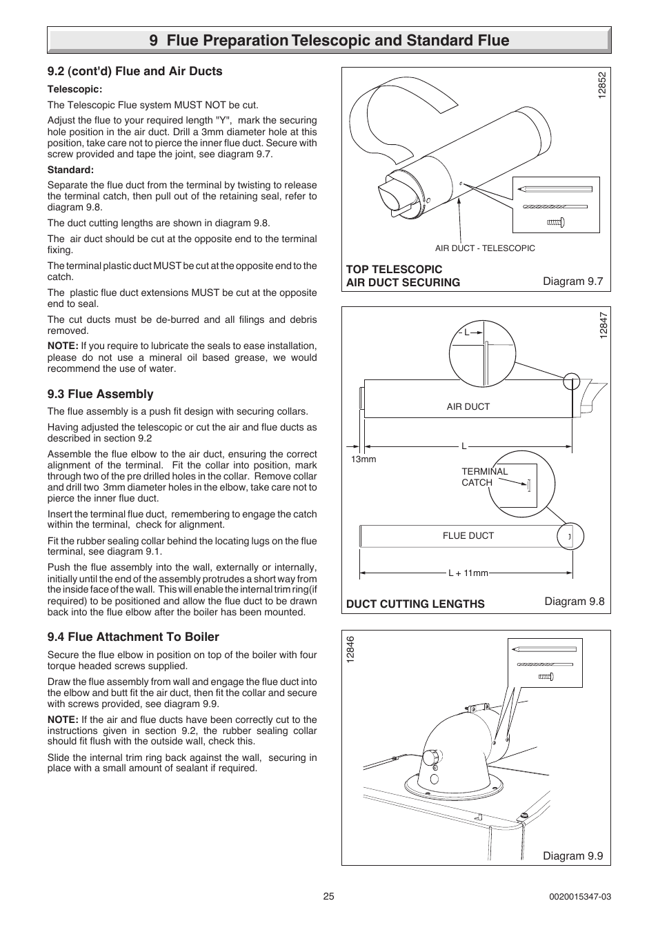 9 flue preparation telescopic and standard flue | Glow-worm sxi and Gas Valve User Manual | Page 25 / 52