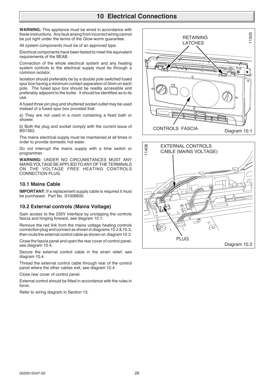 10 electrical connections | Glow-worm sxi and Gas Valve User Manual | Page 26 / 52