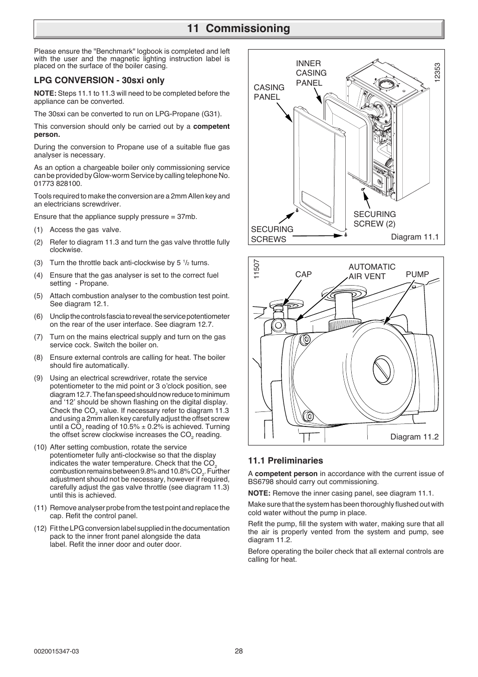11 commissioning | Glow-worm sxi and Gas Valve User Manual | Page 28 / 52