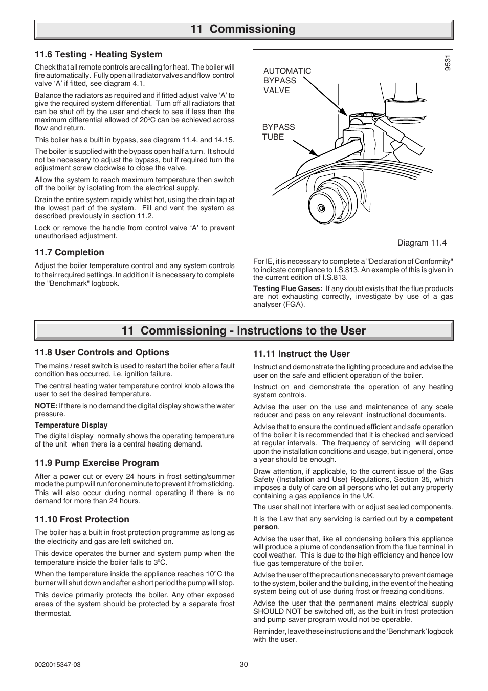 11 commissioning, 11 commissioning - instructions to the user | Glow-worm sxi and Gas Valve User Manual | Page 30 / 52