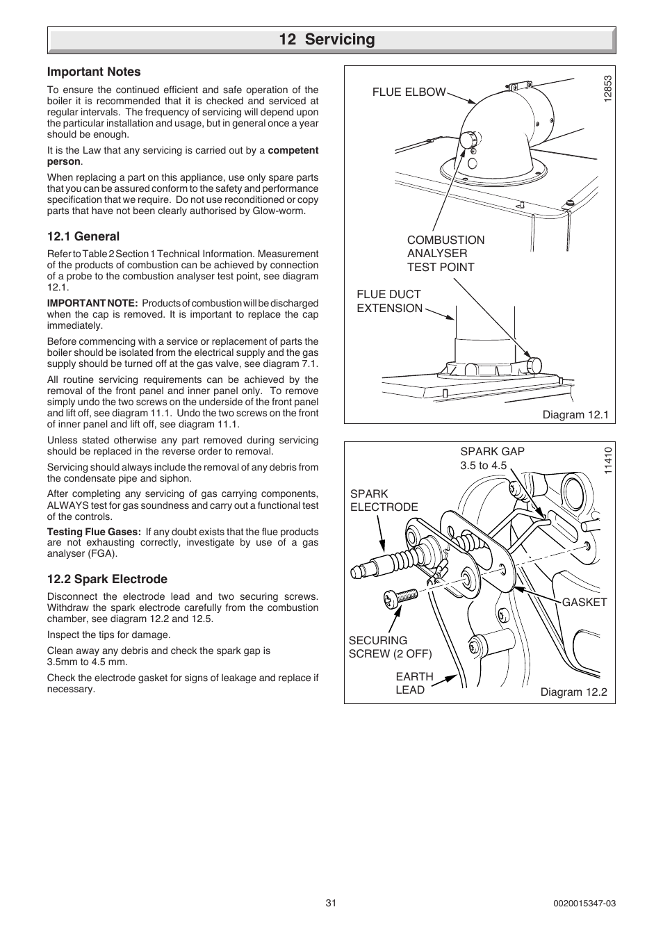 12 servicing | Glow-worm sxi and Gas Valve User Manual | Page 31 / 52