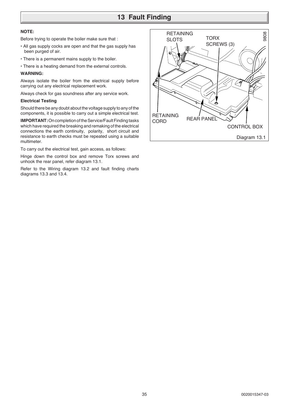 13 fault finding | Glow-worm sxi and Gas Valve User Manual | Page 35 / 52