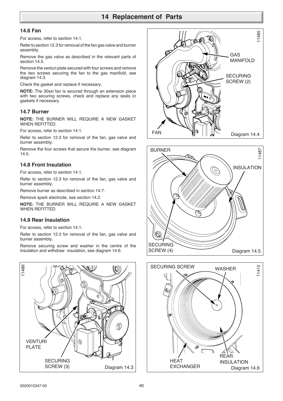 14 replacement of parts | Glow-worm sxi and Gas Valve User Manual | Page 40 / 52
