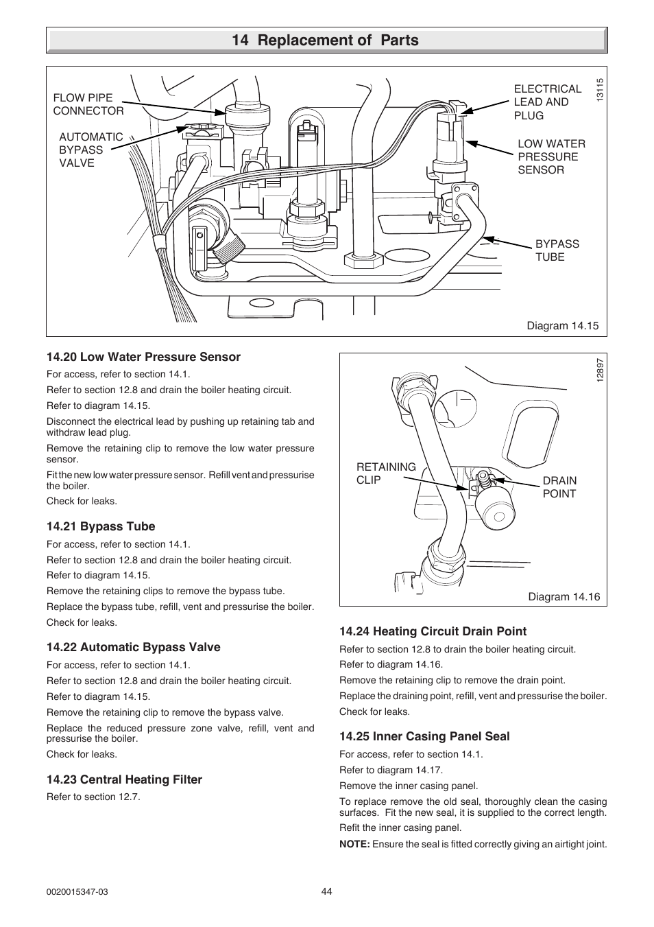 14 replacement of parts | Glow-worm sxi and Gas Valve User Manual | Page 44 / 52