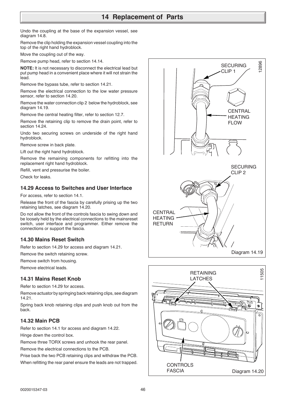 14 replacement of parts | Glow-worm sxi and Gas Valve User Manual | Page 46 / 52