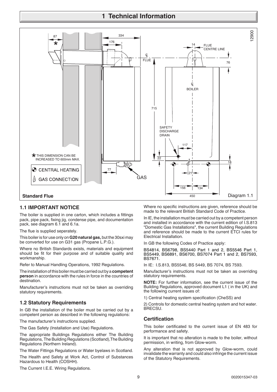 1 technical information, 1 important notice, 2 statutory requirements | Certification | Glow-worm sxi and Gas Valve User Manual | Page 9 / 52