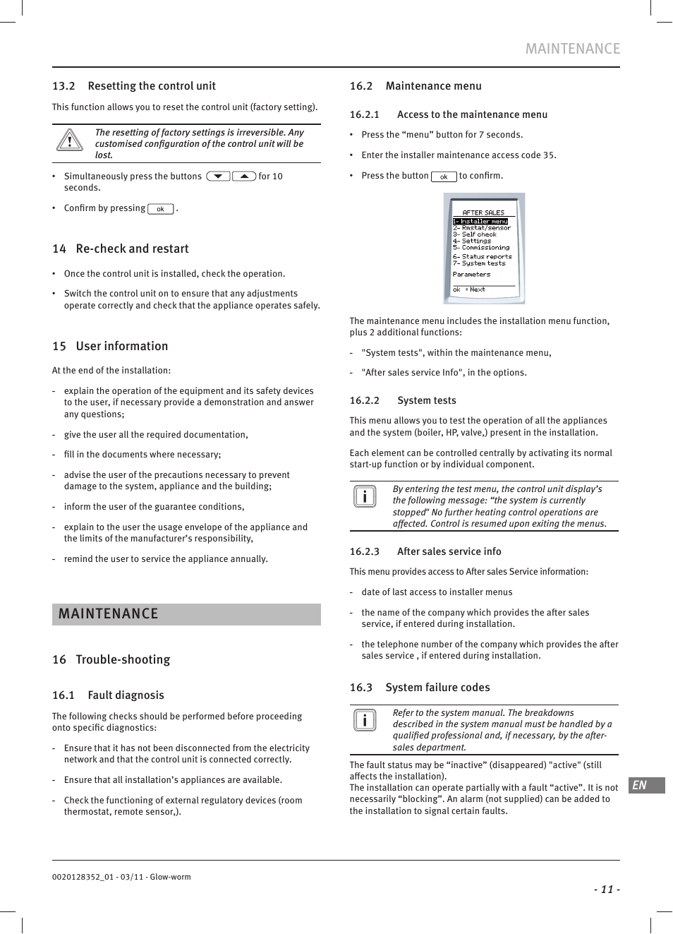 Maintenance | Glow-worm Systempro User Manual | Page 13 / 16