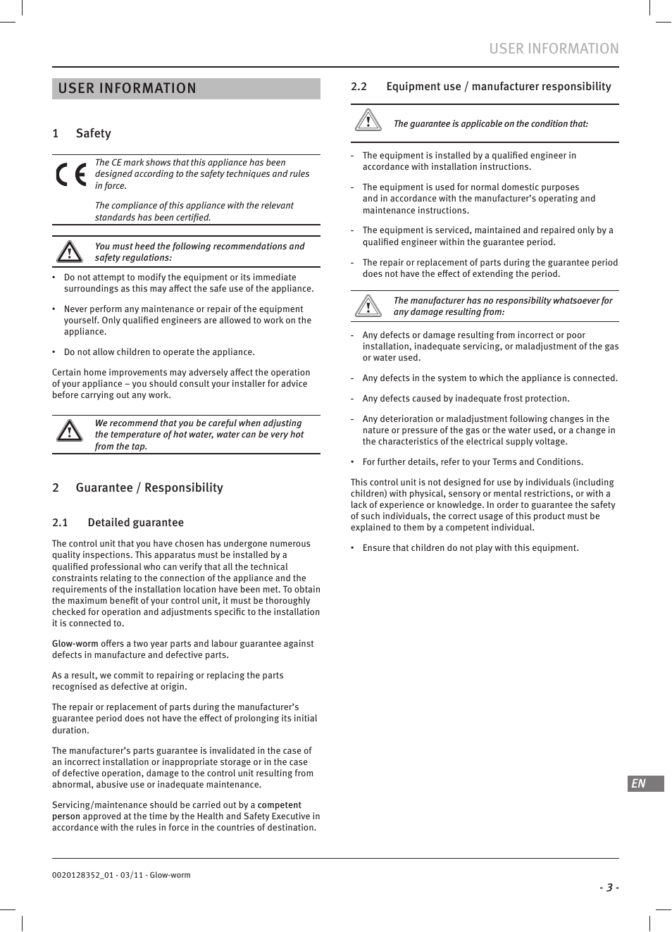 User information | Glow-worm Systempro User Manual | Page 5 / 16