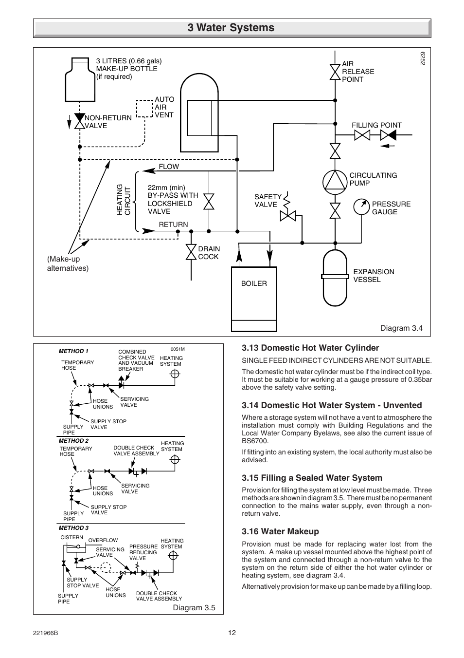 3 water systems, 13 domestic hot water cylinder, 14 domestic hot water system - unvented | 15 filling a sealed water system, 16 water makeup | Glow-worm Ultimate 100FF User Manual | Page 12 / 36