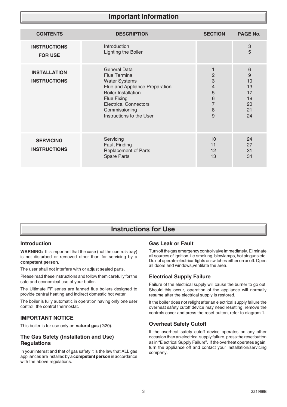 Instructions for use important information | Glow-worm Ultimate 100FF User Manual | Page 3 / 36