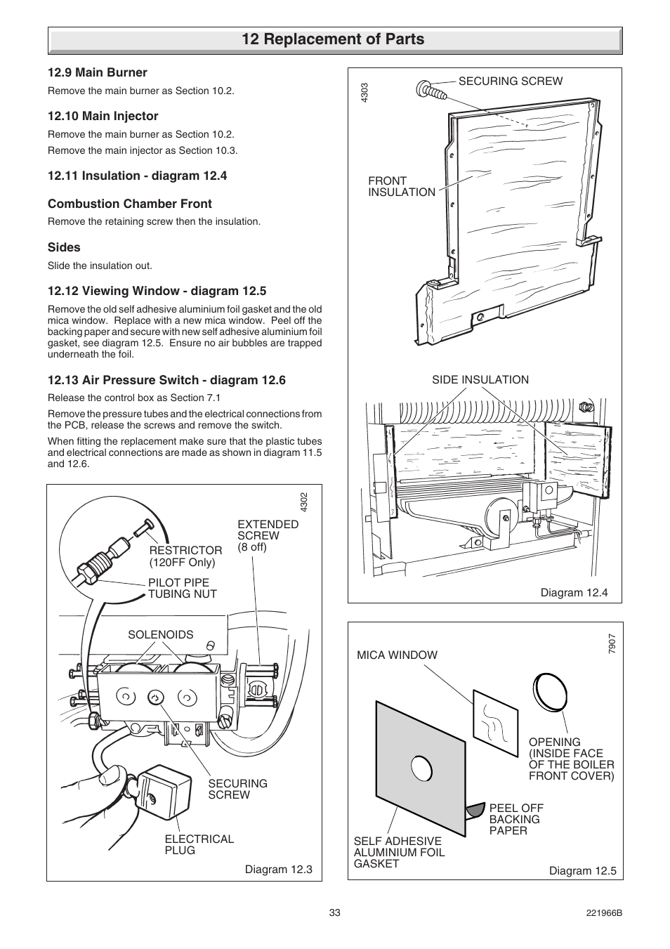 12 replacement of parts | Glow-worm Ultimate 100FF User Manual | Page 33 / 36