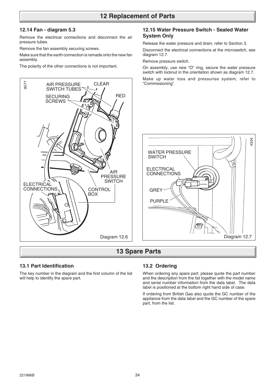 12 replacement of parts, 13 spare parts | Glow-worm Ultimate 100FF User Manual | Page 34 / 36