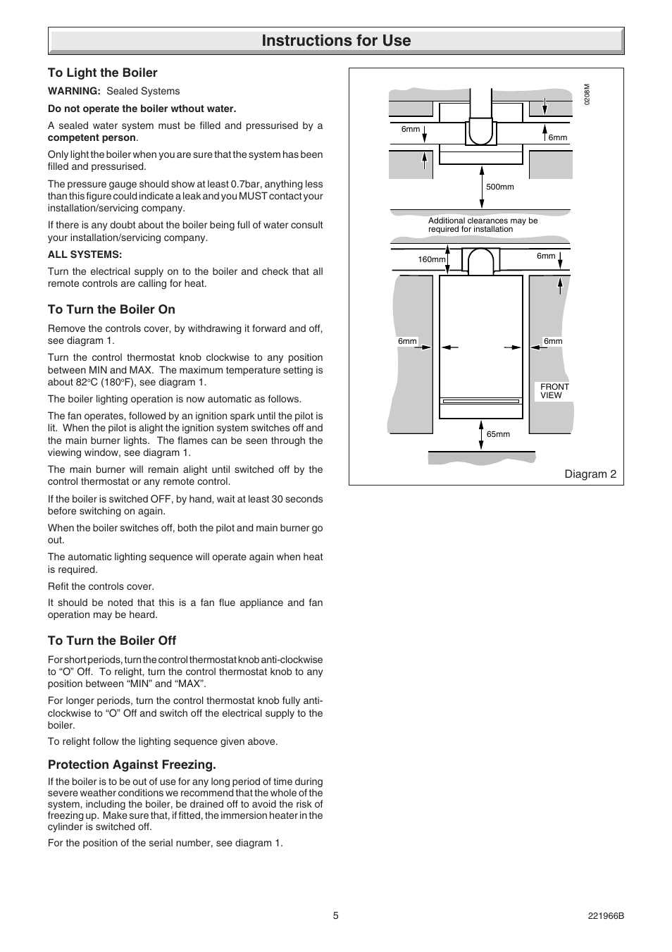 Instructions for use, Protection against freezing | Glow-worm Ultimate 100FF User Manual | Page 5 / 36