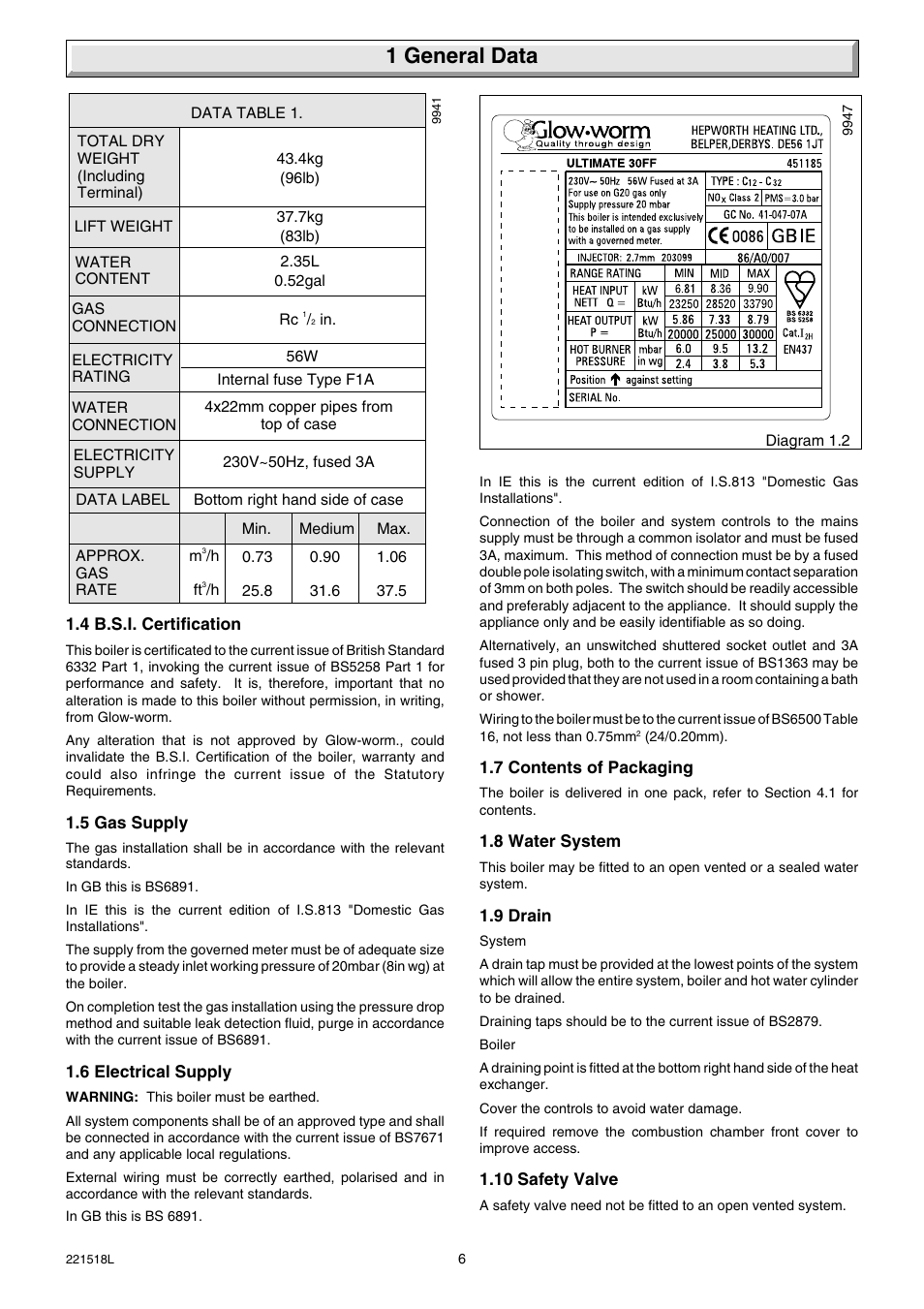 1 general data | Glow-worm Ultimate 30FF User Manual | Page 6 / 40