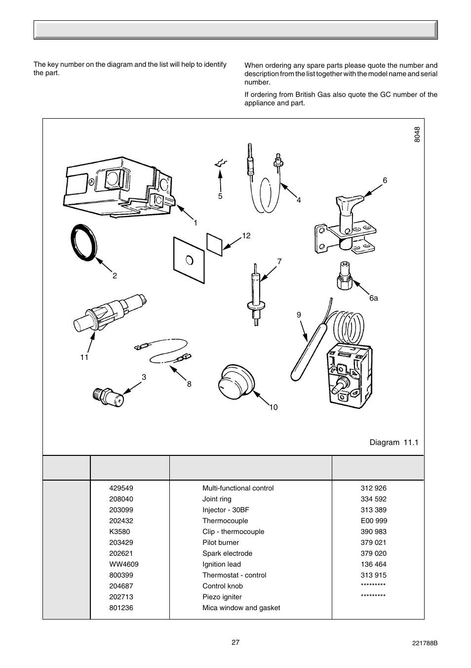 11 spare parts | Glow-worm Ultimate 30BF User Manual | Page 27 / 28