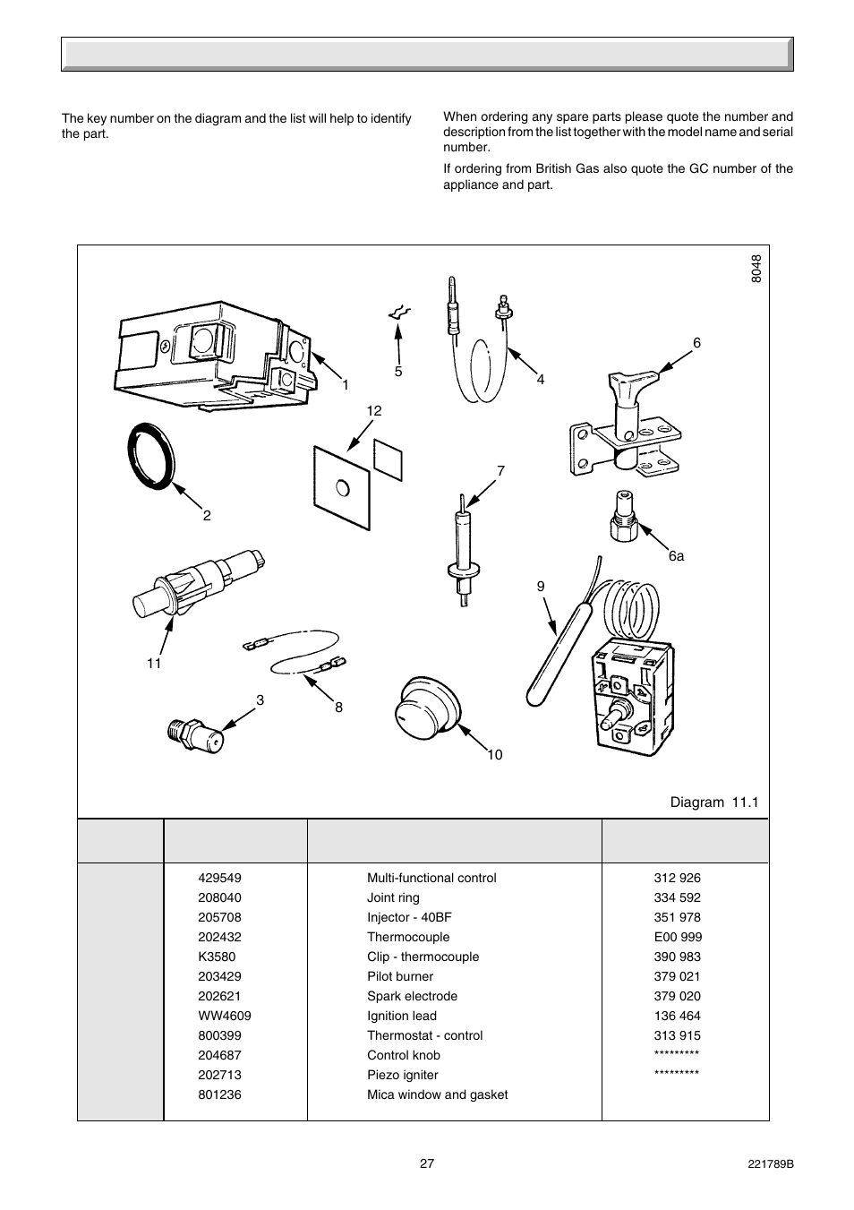 11 spare parts | Glow-worm Ultimate 40BF User Manual | Page 27 / 28