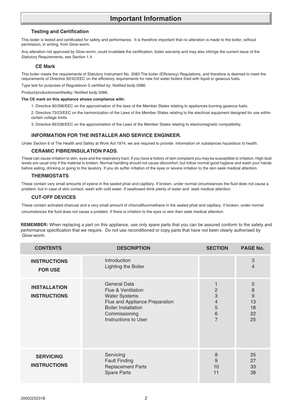 Important information | Glow-worm Ultimate 40FF User Manual | Page 2 / 40