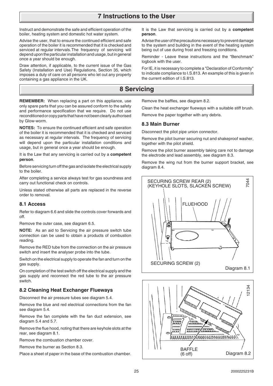 7 instructions to the user, 8 servicing | Glow-worm Ultimate 40FF User Manual | Page 25 / 40