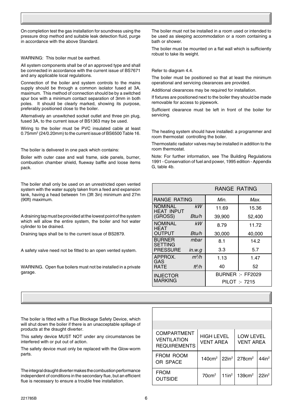 1 general data 2 flue and ventilation | Glow-worm Ultimate 40CF User Manual | Page 6 / 20