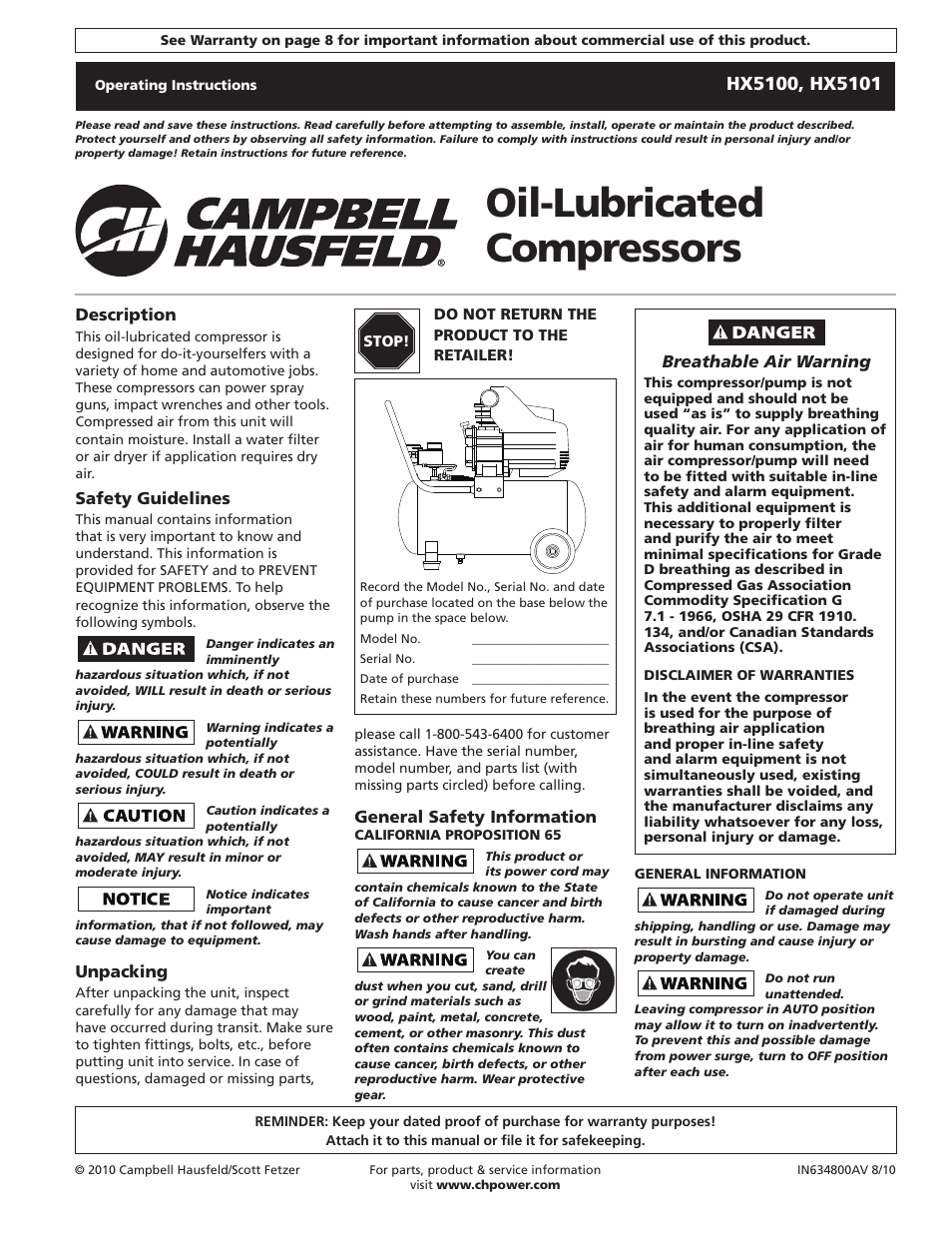 Campbell Hausfeld HX5101 User Manual | 24 pages