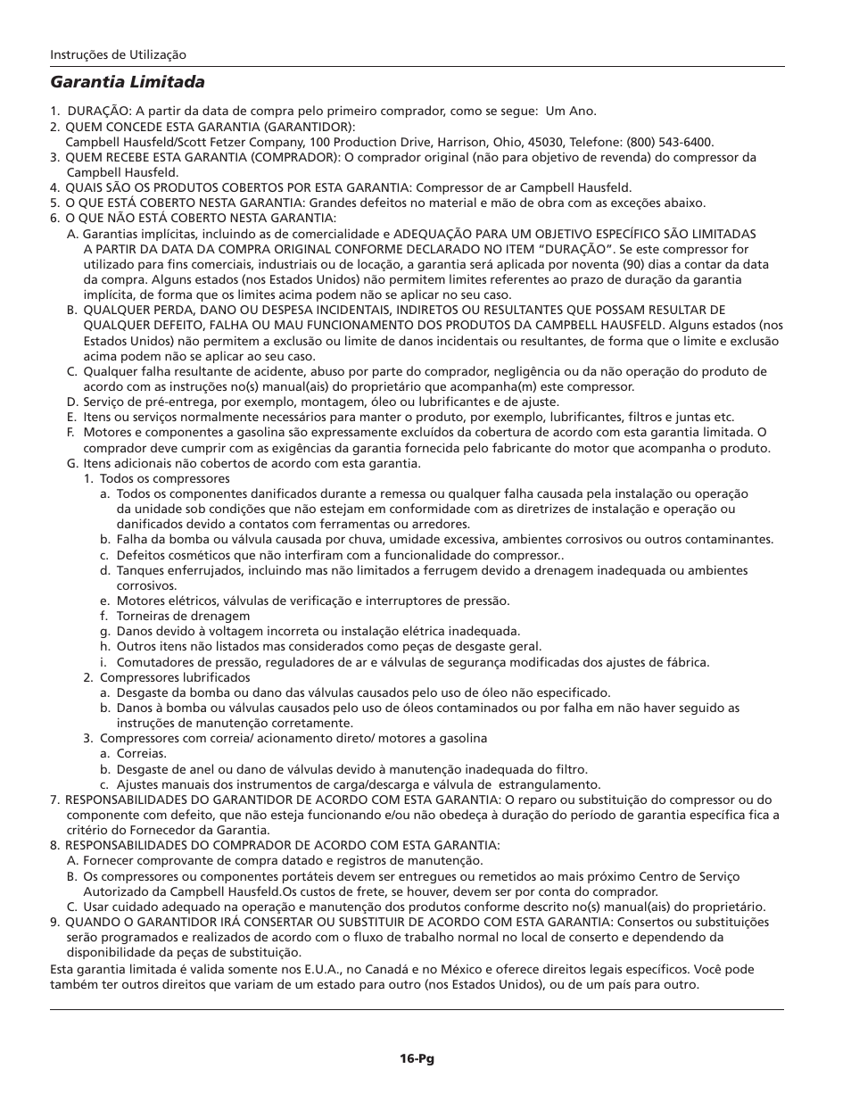 Garantia limitada | Campbell Hausfeld HX5101 User Manual | Page 16 / 24