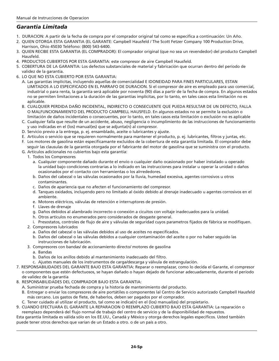 Garantía limitada | Campbell Hausfeld HX5101 User Manual | Page 24 / 24